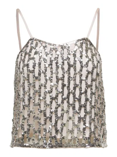 Forte Forte Sequins Mesh Top In Powder Pink