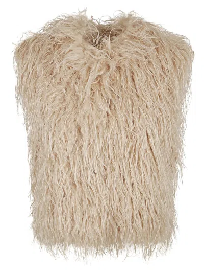 Forte Forte Shaggy Faux Fur Sleeveless Coat With Rounded Neckline In Multi
