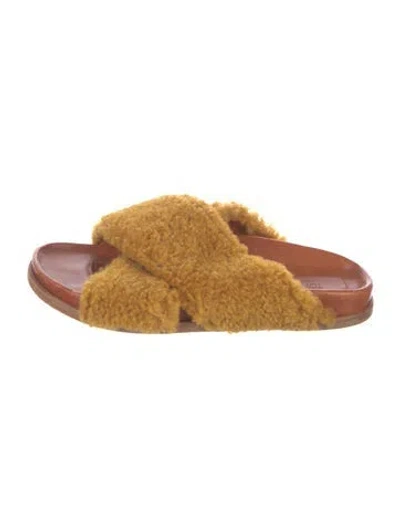 Pre-owned Forte Forte Shearling Printed Slides In Yellow