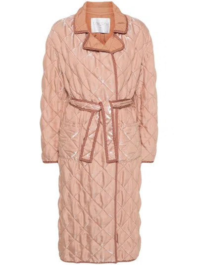 Forte Forte Sheen-effect Quilted Coat In Neutrals