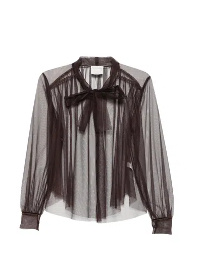 Forte Forte Sheer Tie-neck Shirt In Brown