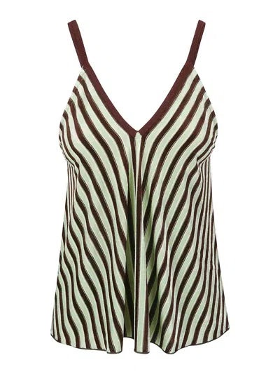 Forte Forte Striped V-neck Top In Ice Lime