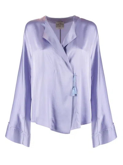 Forte Forte Shiny Stretch Silk Satin Wrap Blouse In Pink