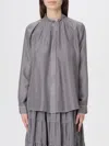 Forte Forte High Neck Long Sleeve Pleated Top In Gray