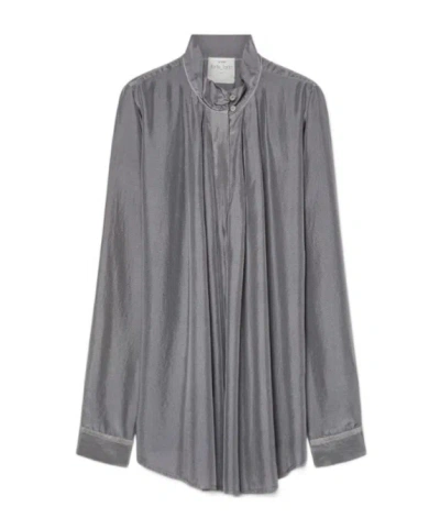 Forte Forte Shirt With A Funnel Neck In Habotai Silk In Gray