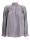 Forte Forte High Neck Long Sleeve Pleated Top In Gray
