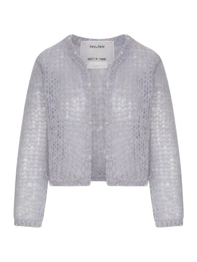 Forte Forte Short Cardigan In Openwork Knit With Embroidery In Grey