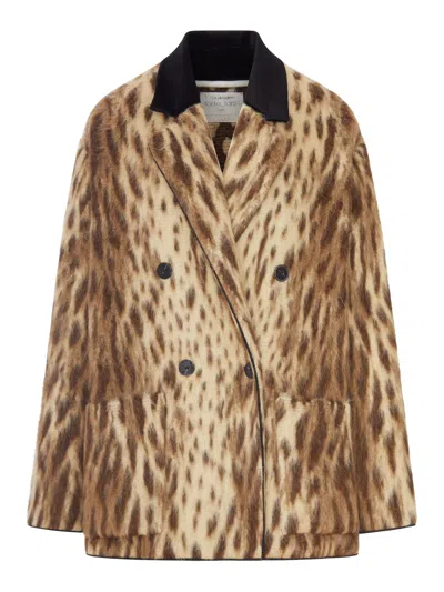 Forte Forte Short Coat In Virgin Wool And Alpaca Blend “royal Leopard” Gold