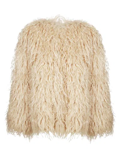 FORTE FORTE SHORT KIMONO-INSPIRED JACKET IN ECO-FRIENDLY MONGOLIAN FAUX FUR