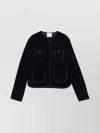 Forte Forte Short Quilted Jacket With Round Neck And Pockets In Black