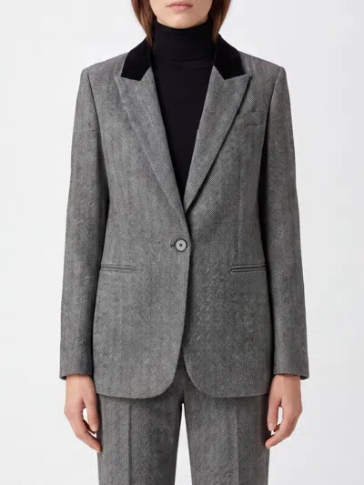 Forte Forte Short Single-breasted Chevron Viscose Blazer In Gray