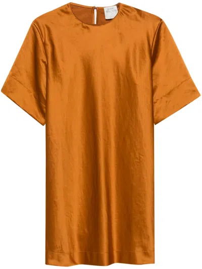 Forte Forte Short-sleeve Satin Mini Dress In Brown