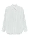 Forte Forte Striped Long Sleeve Top With Pointed Collar In Blue