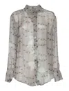 Forte Forte Silk Chiffon Shirt With Dune Lily Print In Gray