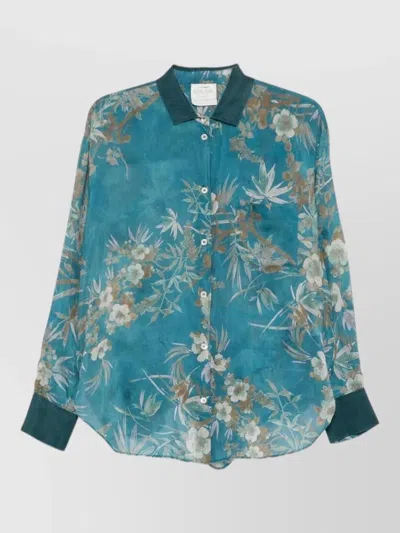 Forte Forte Silk Cotton Shirt Floral Pattern In Blue