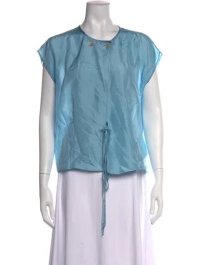 Pre-owned Forte Forte Silk Crew Neck Top In Blue
