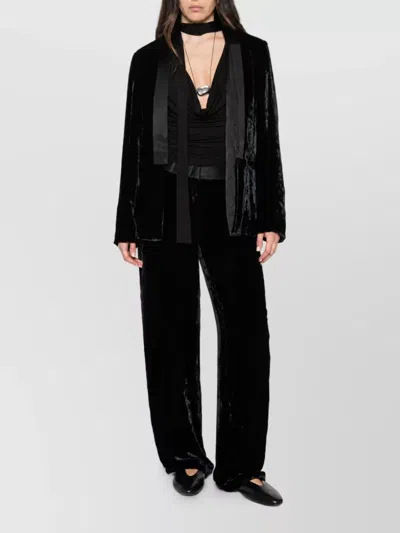 Forte Forte Silk Crushed-velvet Straight-leg Suit Trousers In Black