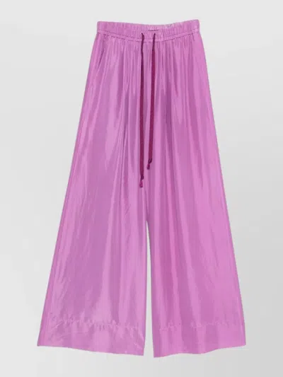 Forte Forte Silk Drawstring Trousers Wide Leg Cut In Pink