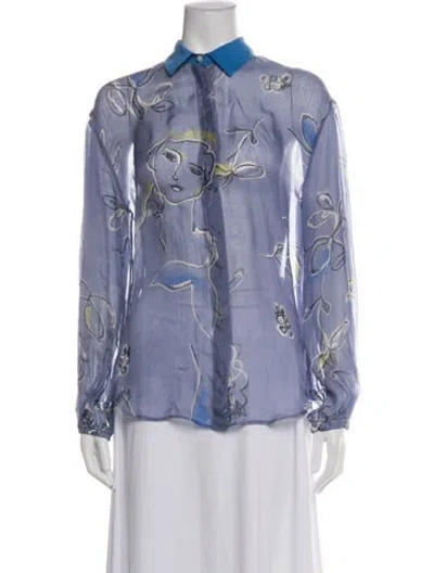 Pre-owned Forte Forte Silk Floral Print Blouse In Blue