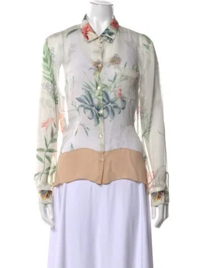 Pre-owned Forte Forte Silk Floral Print Blouse In Neutrals