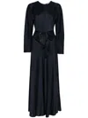 Forte Forte Long Blue Dress With Long Sleeves And Bow In Stretch Silk Woman In Blue