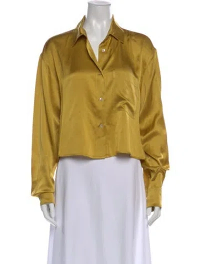 Pre-owned Forte Forte Silk Long Sleeve Button-up Top In Gold