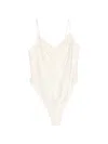 Forte Forte Silk Satin Bodysuit Pleated Detail V Neckline In White