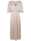 Forte Forte Satin Silk Dress With V-neck And Elastic Waistband In Oyster