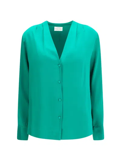 Forte Forte Bicolor Silk Dress Shirt In Green