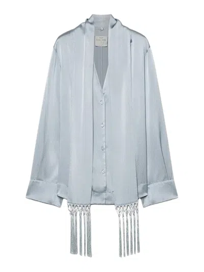 Forte Forte Silk Satin Shirt With Scarf In Blue