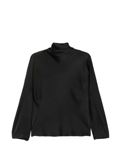 Forte Forte Silk Satin Slouch-neck Shirt In Black