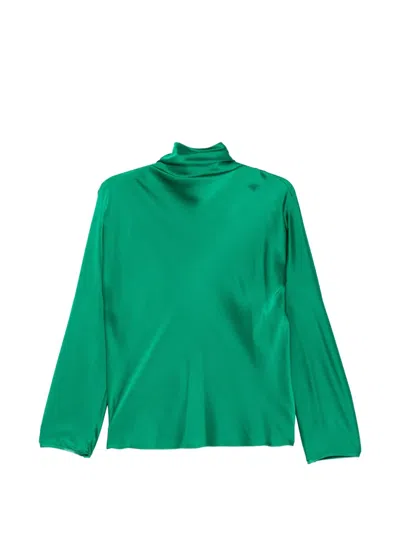 Forte Forte Silk Satin Slouch-neck Shirt In Green