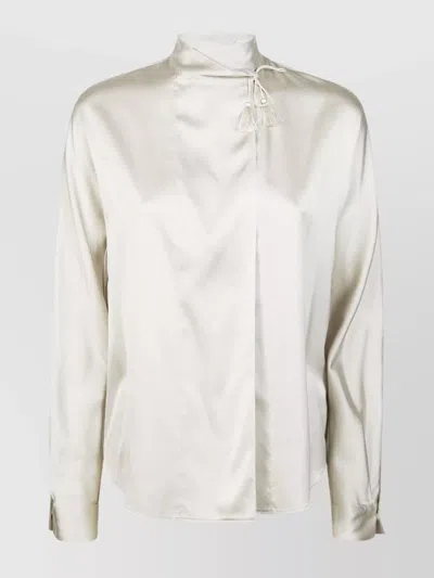 Forte Forte Silk Satin Tassel Detail Long Sleeve Top In Multi