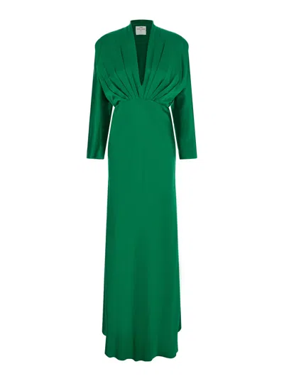 Forte Forte Silk Satin V-neck Long Sleeve Dress In Green
