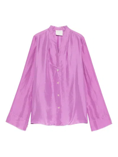 Forte Forte Silk Shirt Band Collar Back Yoke In Purple