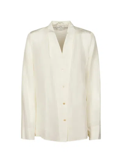 Forte Forte Habotai Silk Long Sleeve V-neck Shirt In Neutral