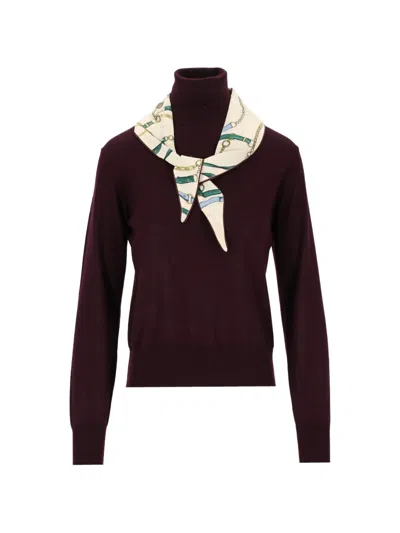 Forte Forte Silk-scarf Roll-neck Sweater In Burgundy