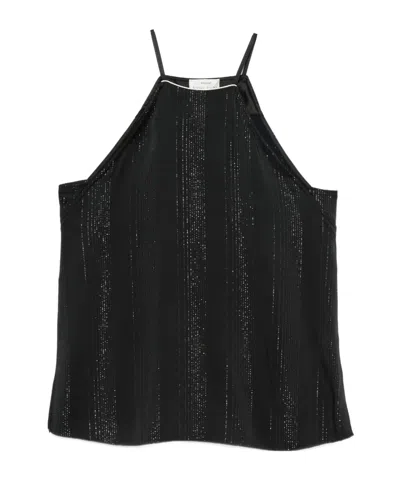 Forte Forte Silver Pinstripe Satin Strap Top