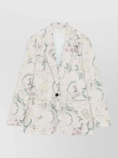Forte Forte Single Breasted Blazer Jacket Floral Pattern In Neutral