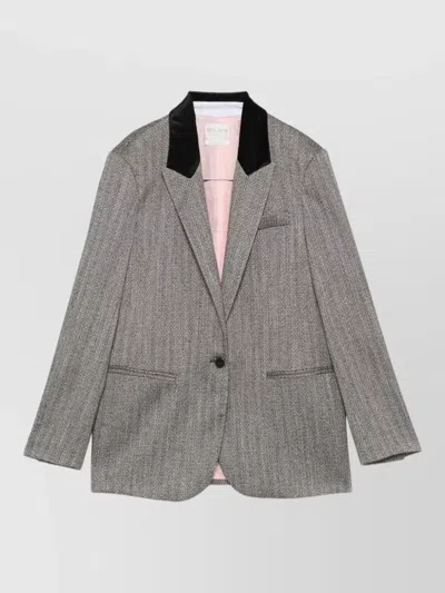 Forte Forte Single Breasted Tailored Blazer Velvet Collar In Gray