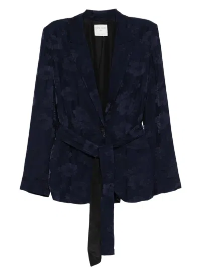 Forte Forte Single-breasted Floral Jacquard Jacket With Tailored Waistbelt In Black
