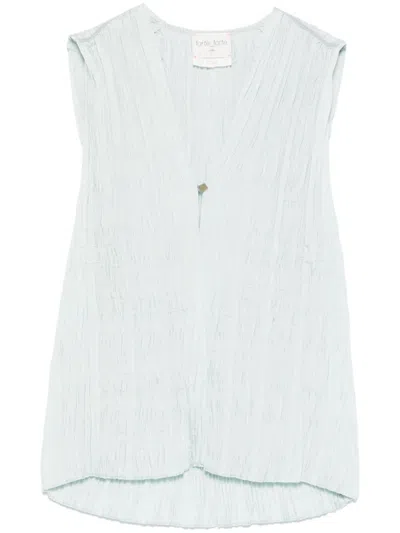 FORTE FORTE SKY BLUE PLEATED V-NECKED TOP
