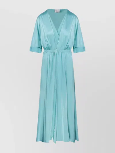 Forte Forte Sleeve Dress V-neckline Elastic Waistband Midi Length In Blue