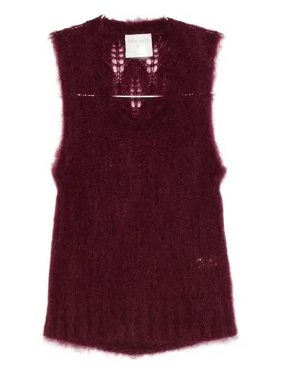 FORTE FORTE SLEEVELESS BURGUNDY KNIT SWEATER WITH OPENWORK DETAILS