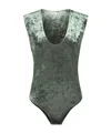 Forte Forte Olive Green Iridescent Velvet Bodysuit In Black