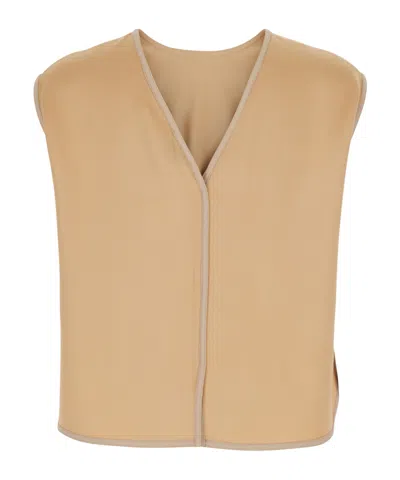 Forte Forte Sleeveless Top With Rear V Neck In Viscose Blend In Neutral