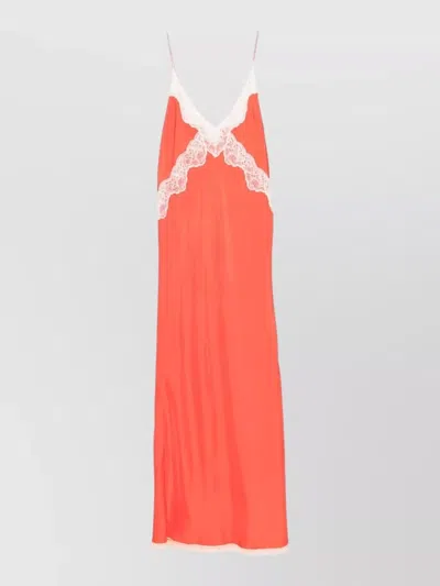 Forte Forte Slip Dress V Neckline Midi Lace Straps In Orange