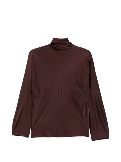 Forte Forte Slouch-neck Silk Shirt In Brown
