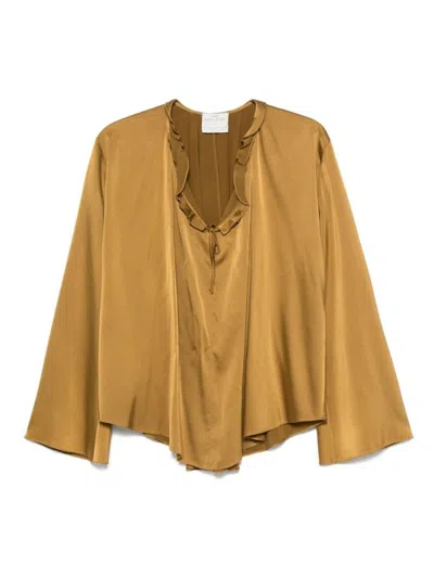FORTE FORTE SOFT SILK BLEND GREEN BLOUSE