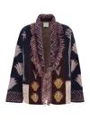 Forte Forte Sogni Multicolor Cardigan With Fringed Details And All-over Geometric Motif In Wool Blend Woman In Multi